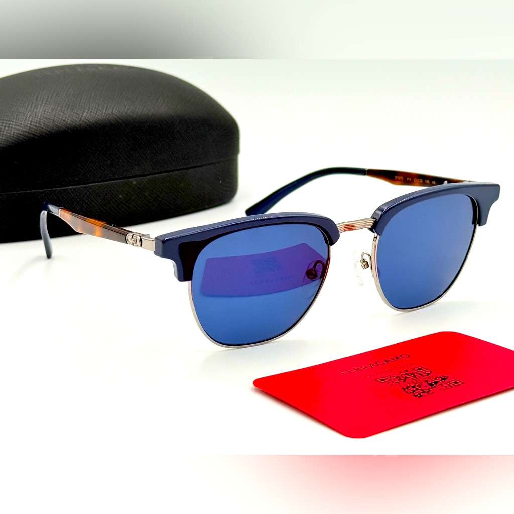 Ferragamo Men’s Luxury Sunglasses Sf307s 53m Blue/Brown Frame W/ Blue Lens